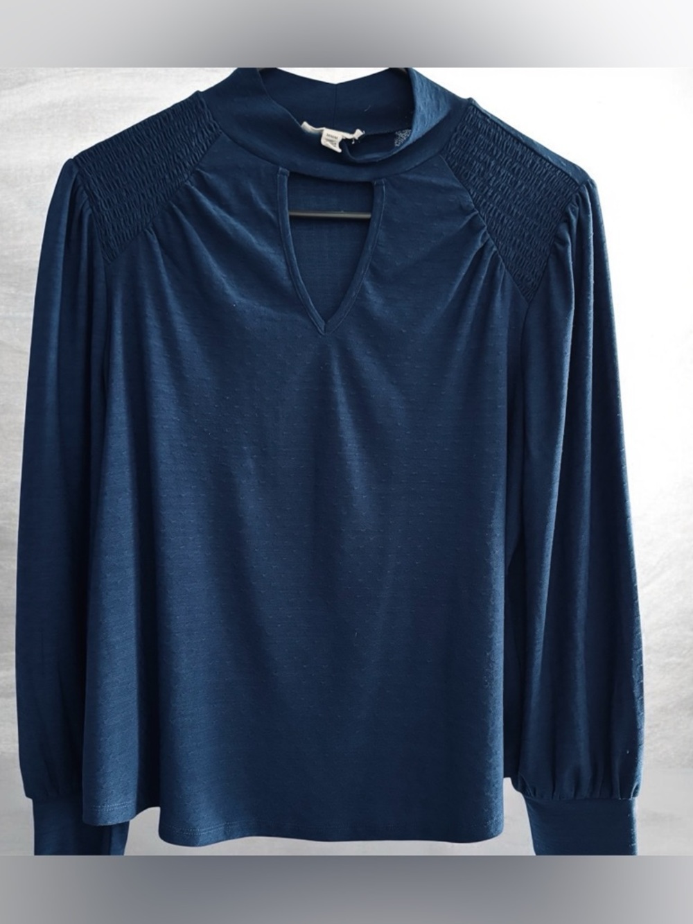 Rio & Rian Navy Keyhole Mock Neck Blouse